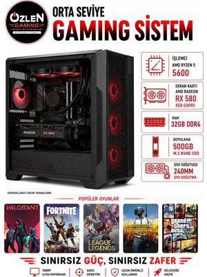 Özlen  X99 RYZEN 5 5600 RX 580 8GB 32GB RAM 500GB M.2 SSD Oyuncu Bilgisayarı
