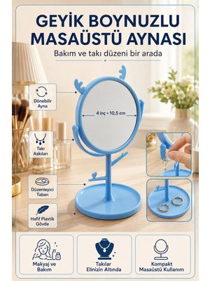 Ttt Masaüstü Makyaj Aynası - Yuvarlak - Geyik Boynuzu Tasarımlı - Plastik