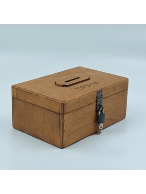 St. Morritz Tipbox Ahşap Bahşiş Kutusu Oyma Yazılı Kilitli 24X16X10 cm