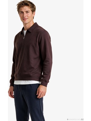 Nautica Erkek Kahverengi Polo Yaka Sweatshirt K67300T.20C