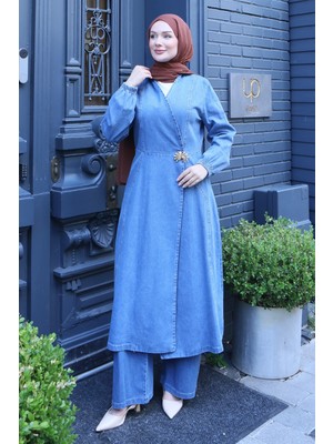 Missvalle Metal Broşlu Denim Takım Açık Mavi 3007