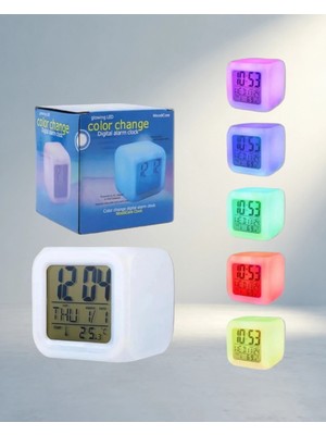 Aslanoğlu Store LED Işıklı Dijital Küp Masa Saati 8x8 cm Termometreli