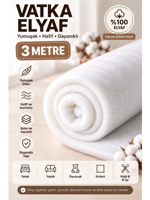 Dünya Sünger 3 Metre 90 gr Vatka Elyaf – Yumuşak Hacimli Dolgu Elyafı, Kapitone Yastık Kırlent Minder Oyuncak Dikiş Hobi ve El Işi Için Vatka
