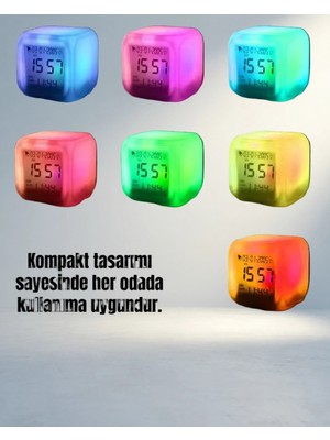 Aslanoğlu Store Renk Değiştiren LED Dijital Küp Saat 8X8X8 cm Takvimli