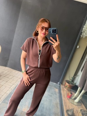 Pileli Store Kadın Fermuarlı Taş ve Şerit Detaylı Ikili Takım
