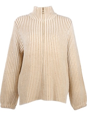 Vedi-bb Oversize Yüksek Yakalı Balon Kol Kadın Ceket - Minimalist Tarz