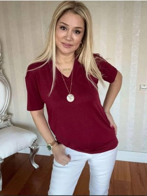 Pileli Store Kadın Kısa Kollu V Yaka Bluz