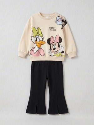 Ponki Minnie Mouse ve Dsny Friends Baskılı Yırtmaçlı Ispanyol Paça Kız Çocuk Ikili Takım