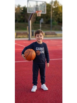 Ponki Erkek Çocuk Lacivert Game On Baskılı 3 Iplik Pamuklu Takım