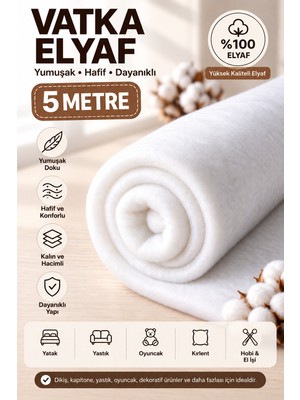 Dünya Sünger 5 Metre 90 gr Vatka Elyaf – Yumuşak Hacimli Dolgu Elyafı, Kapitone Yastık Kırlent Minder Oyuncak Dikiş Hobi ve El Işi Için Vatka