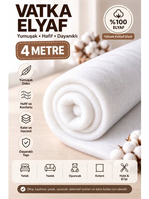 Dünya Sünger 4 Metre 90 gr Vatka Elyaf – Yumuşak Hacimli Dolgu Elyafı, Kapitone Yastık Kırlent Minder Oyuncak Dikiş Hobi ve El Işi Için Vatka