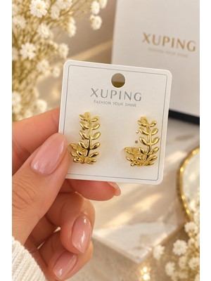 İdilce Xuping Gold Renk Yaprak Dal Tasarımlı Kadın Küpe