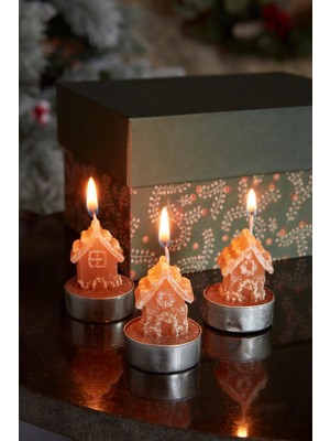 St. Morritz New Year Yılbaşı 24 Ginger House 3'lü Tealight Mum 18X5X6 cm