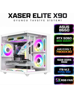 Xaser Elite X90 Ryzen 7 7800X3D 16GB Ddr5 Ram 1tb M.2 Nvme SSD 8gb RTX5060 Sıvı Soğutmalı Oyuncu Tavsiye Sistem