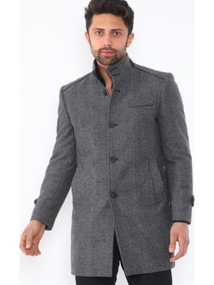 Dewberry PLT8391 Dewberry Erkek Palto-Desenli Gri
