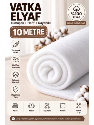 Dünya Sünger 10 Metre 90 gr Vatka Elyaf – Yumuşak Hacimli Dolgu Elyafı, Kapitone Yastık Kırlent Minder Oyuncak Dikiş Hobi ve El Işi Için Vatka