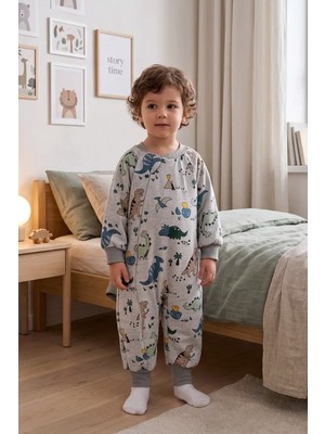 Babymod  Dinazor Desenli 2.5 Tog Elyaf Dolgulu Pamuklu Penye Astarlı Kız Erkek Çocuk Uyku Tulumu