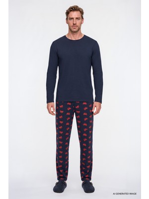 Altınyıldız Classics 2'li Yumuşak Dokulu %100 Pamuk Standart Fit Bisiklet Yaka Desenli Pijama Takımı