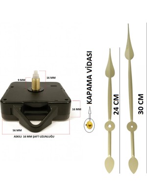 St. Morritz Sessiz Duvar Saati Mekanizması Qurtz Askılı 16 mm Şaft (60 cm -80 cm Saatler Için Uygundur)