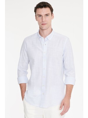 Altınyıldız Classics %100 Pamuk Slim Fit Dar Kesim Düğmeli Yaka Armürlü Flamlı Gömlek