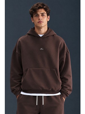 Nike Therma Fit Sı Brsh Oversize Mens Sweathirt Bol Kesim Kapüşonlu Erkek Sweatshirt Kahverengi
