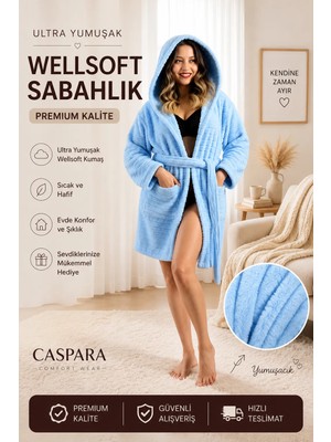 Caspara Wellsoft Premium Kapüşonlu Şapkalı Kadın Bornoz / Sabahlık - Ultra Soft , Sıcak ve Yumuşak