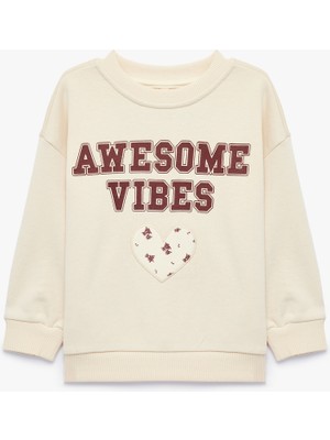 Koton Bisiklet Yaka Uzun Kollu Kalp Baskılı Sweatshirt