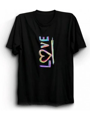 Pileli Store 14 Şubat Sevgililer Günü Love Baskılı Oversize Bisiklet Yaka T-Shirt - Siyah
