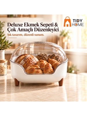 Tidy Home Deluxe Ekmek Kutusu - Çok Amaçlı Mutfak Düzenleyici - Şeffaf Kapaklı Ayaklı Ekmek dolabı, Makyajlık, Ofis