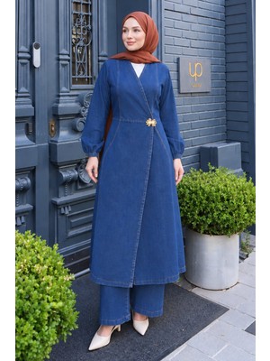 Missvalle Metal Broşlu Denim Takım Koyu Mavi 3007