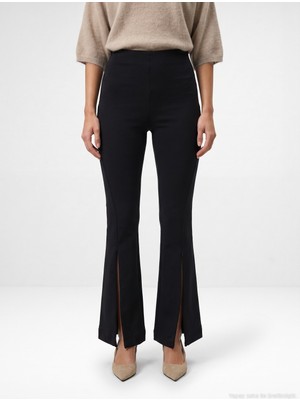 Dilvin 73037 Fermuar Detaylı Flare Pantalon-Siyah