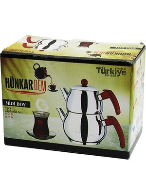 Store Midi Boy Küre Çelik Çaydanlık Seti Renkli Bakalit Kulp Üst Demlik: 0.5lt - Alt Suluk: 0.75LT Kendinden Süzgeçli