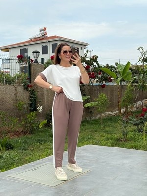 Aymora Kadın Modal Dokulu Kumaş Yanı Şeritli Takım