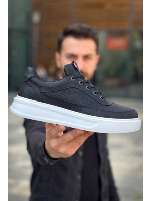 Zerenyus ZRK-X006 Premium Yüksek Taban Siyah Beyaz Bağcıklı Erkek Sneaker
