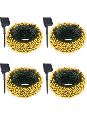 4'lü Güneş Enerjili Solar LED Işık Zinciri, Toplam 400 LED 48 Metre, IP65 Su Geçirmez, 8 Aydı