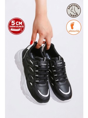 Albishoes Kadın Yüksek Kalın Taban 5 cm Yumuşak Anatomik Rahat Taban Kadın Sneaker Spor Ayakkabı