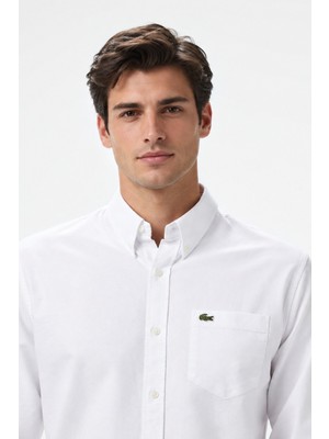 Lacoste Mens Regular Fit White Shirt Standart Kesim Organik Pamuk Erkek Gömlek Beyaz