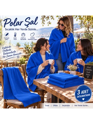 Ecotton Works 3 Adet Gece Mavisi Polar Şal 70X180 cm Gramajlı Sıcak Yumuşak Omuz Şalı Tv Diz Örtüsü Cafe Otel Restaurant