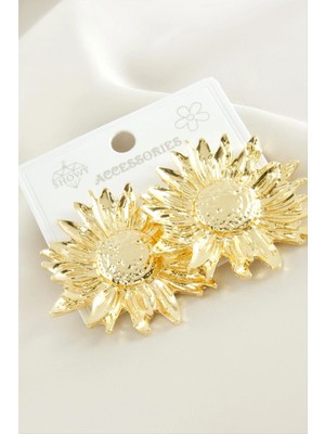 Pileli Store Ay Çiçek Metal Küpe