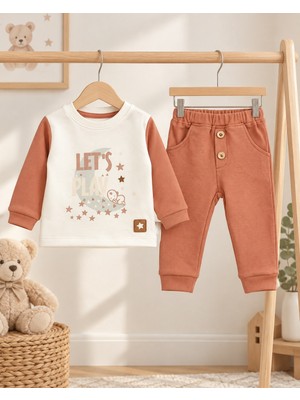 Bebek Star Let's Play Krem-Kiremit Bebek Eşofman Takım %100 Cotton