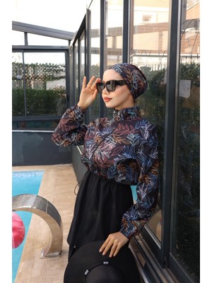Trendlina Hürrem Beli Ayarlanabilir Lastikli Su Itici Kumaştan 3lü Tesettür Mayo Hijab Burkini Swimwear
