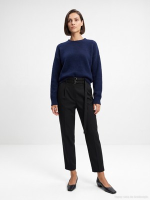 Dilvin 72812 Çift Kemerli Pantolon-Siyah