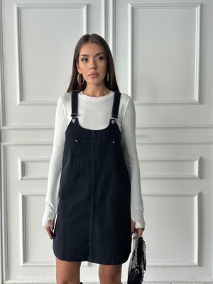 Blue Marlin Askılı Ön Cepli Bahçıcan Kısa Kot Elbise