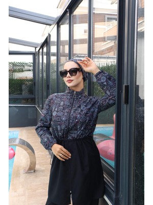 Trendlina Afra Beli Ayarlanabilir Lastikli Su Itici Kumaştan 3lü Tam Kapalı Tesettür Mayo Burkini Hijab Swimwear