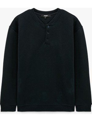 Koton Uzun Kollu Üç Iplik Şardonlu Düğme Detaylı Henley Yaka Sweatshirt