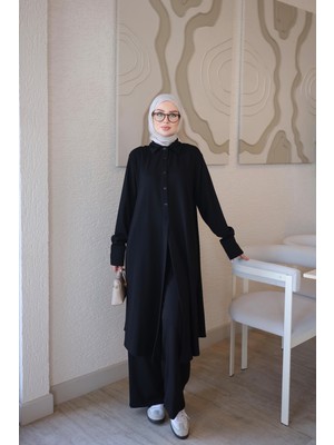 İmaj Butik Siyah Yarım Düğmeli Tunik Pantolonlu Takım