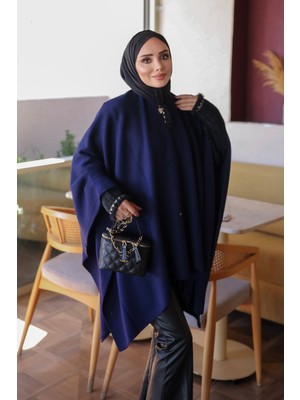 İmaj Butik Lacivert Salaş Merserize Triko Panço
