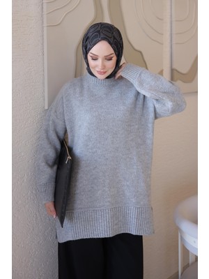 İmaj Butik Gri Salaş Yumoş Triko Kazak