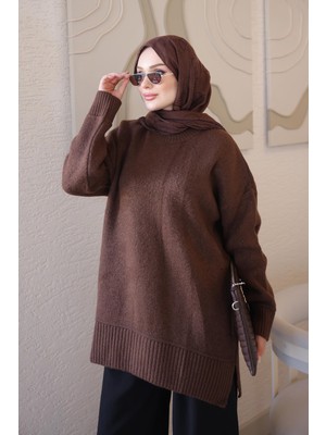 İmaj Butik Kahverengi Salaş Yumoş Triko Kazak