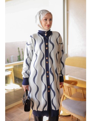 İmaj Butik Lacivert Düğmeli Angora Yumoş Triko Hırka